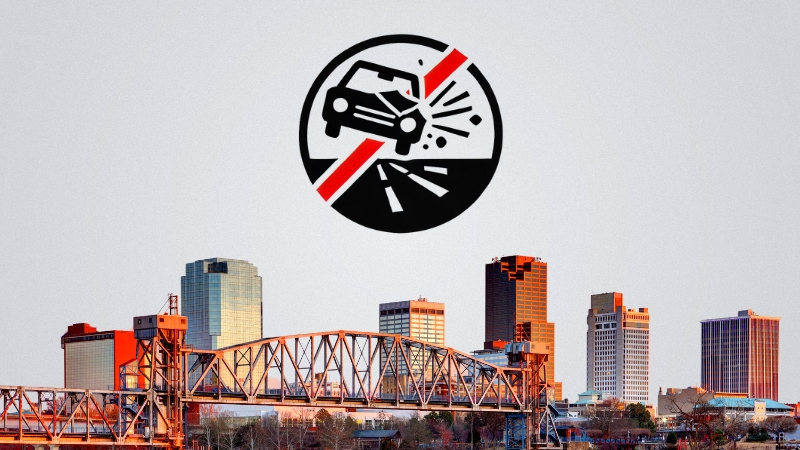 The "Fatality" Car Accident Logo Over the Little Rock, Arkansas Skyline