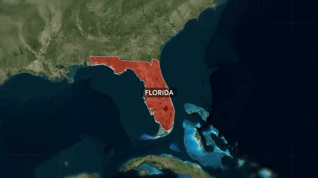 Map highlighting the state of Florida, emphasizing its recent population growth trends