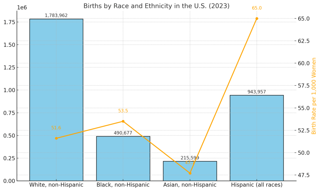 Chart showing births by race and ethnicity in the U.S. for 2023