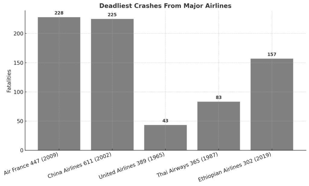 Chart showing fatalities from the deadliest crashes of major airlines