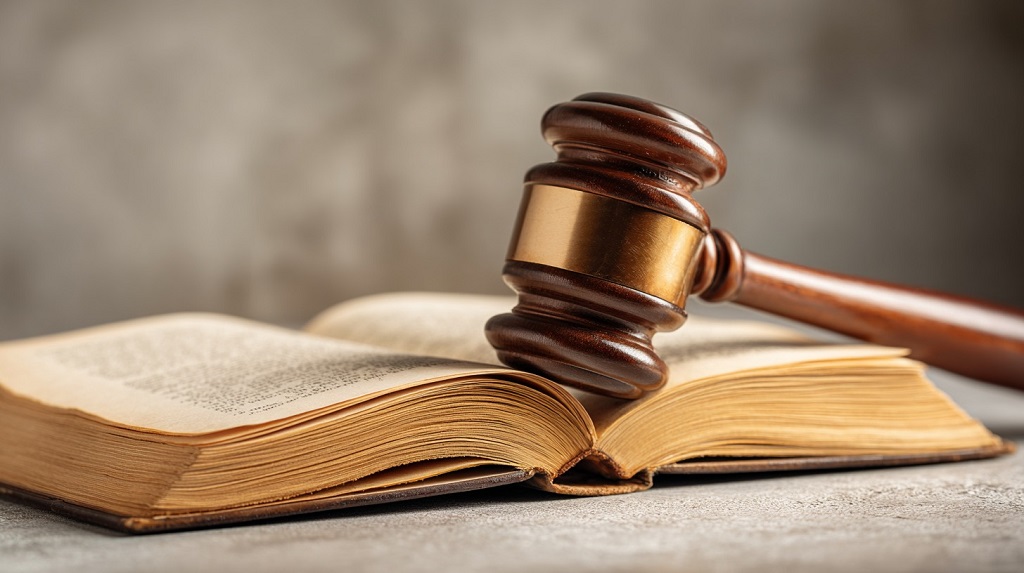 Judge’s gavel resting on top of an open law book