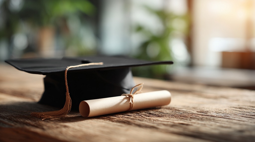 Graduation cap and diploma