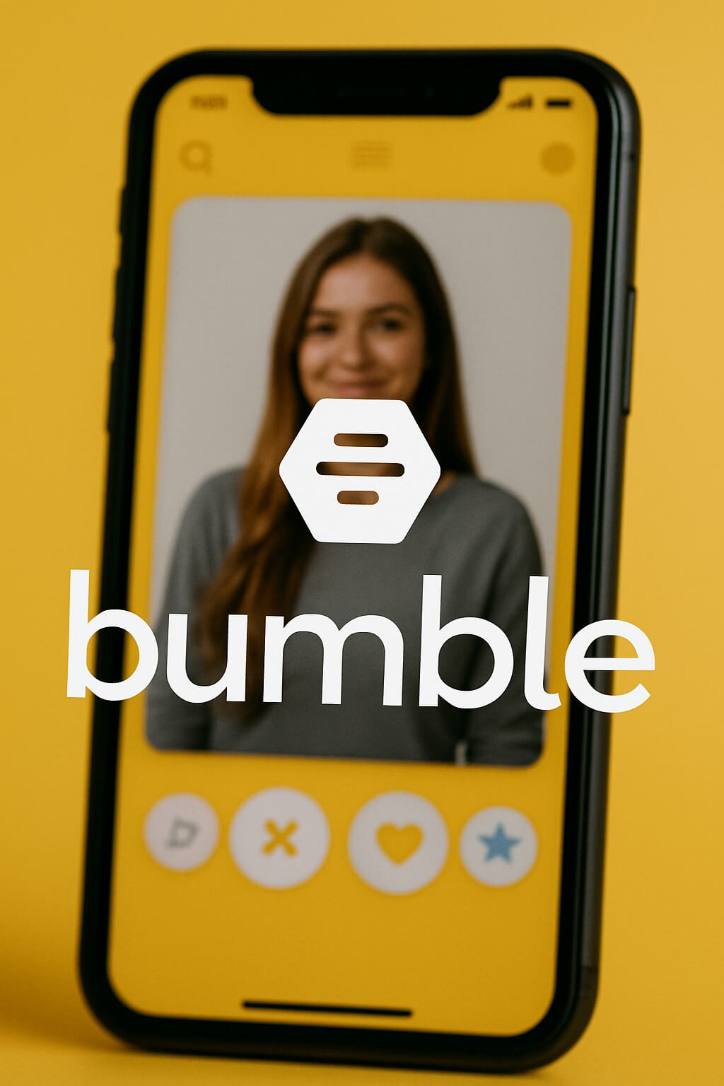 Bumble dating app screen on a yellow interface