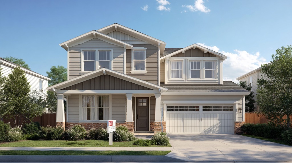Front view of a suburban single-family home with a ‘For Rent’ sign, representing long-term rental property income