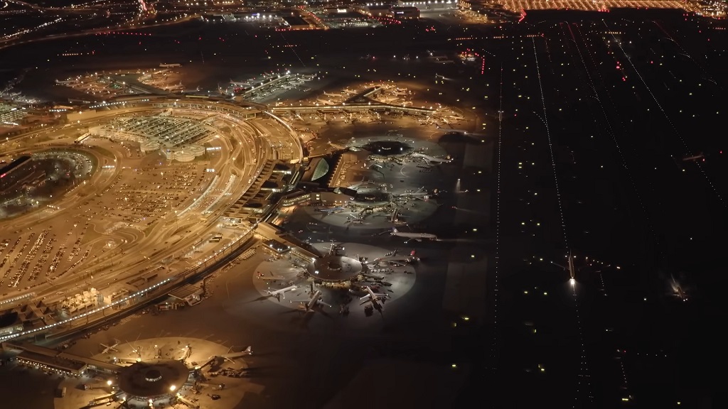 United Airlines aircraft at terminal gates at Chicago O’Hare International Airport at night