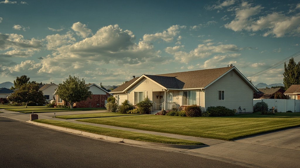 Suburban single-family homes with large lots, typical of areas where households are more likely to rely on septic systems rather than public sewer connections
