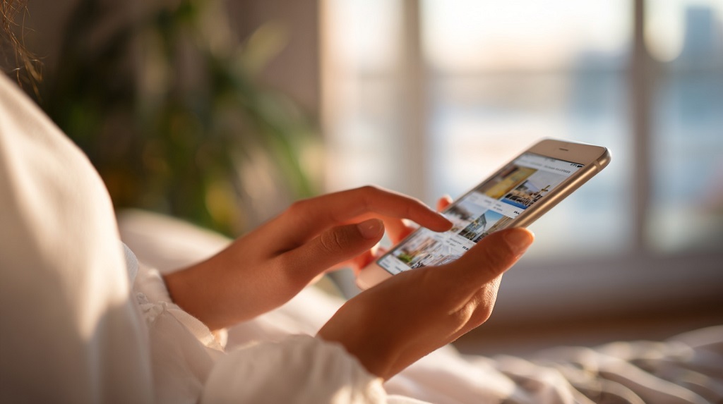 Person browsing real estate listings on a smartphone