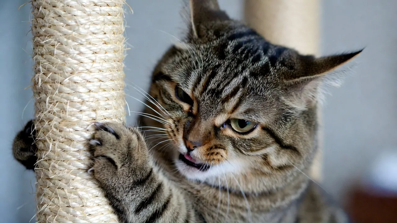 An image of a cat scrathing a rope.